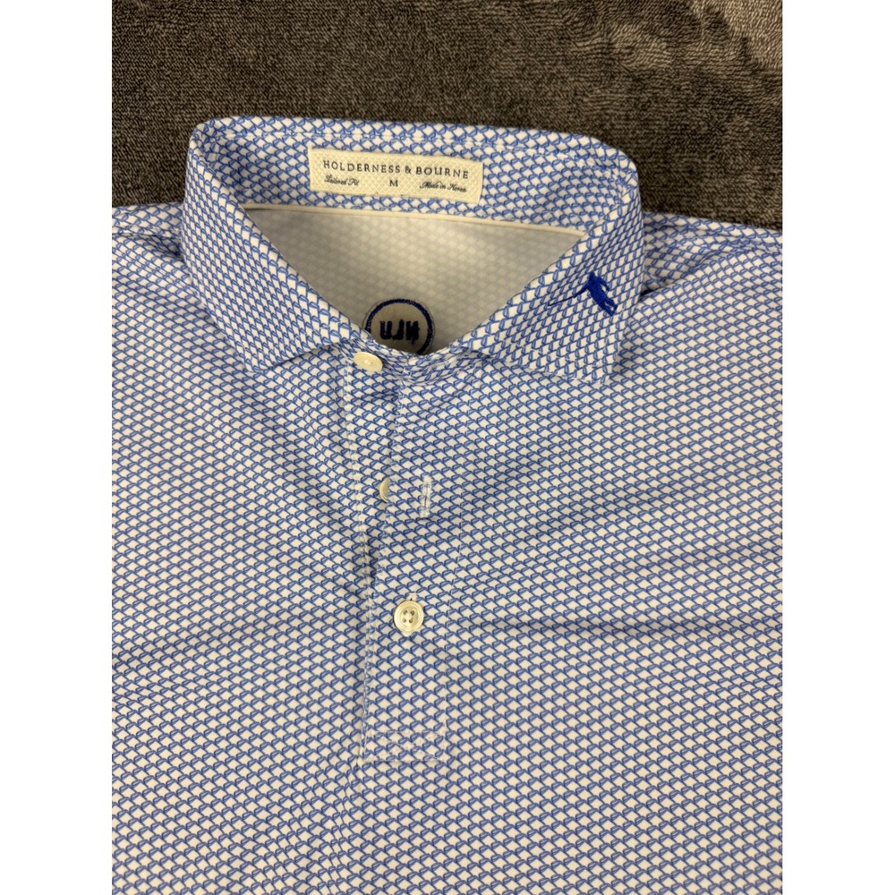 Holderness & Bourne No Laying Up NLU Golf Polo Shirt Blue White Geometric Mens M